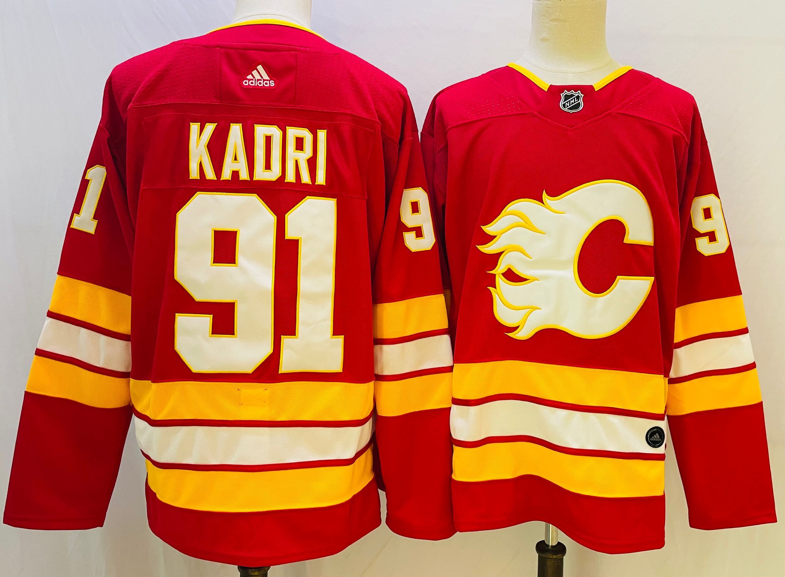 Men Calgary Flames #91 Kadri Red Throwback 2022 Adidas NHL Jersey